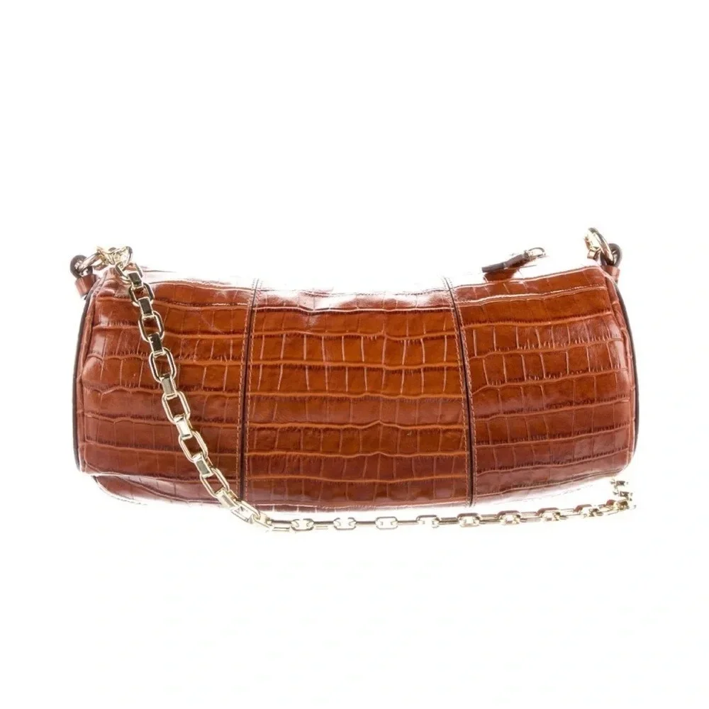 Manu Atelier Shoulder Bag  Brown Leather Gold-Tone Hardware ChainLink wide strap
